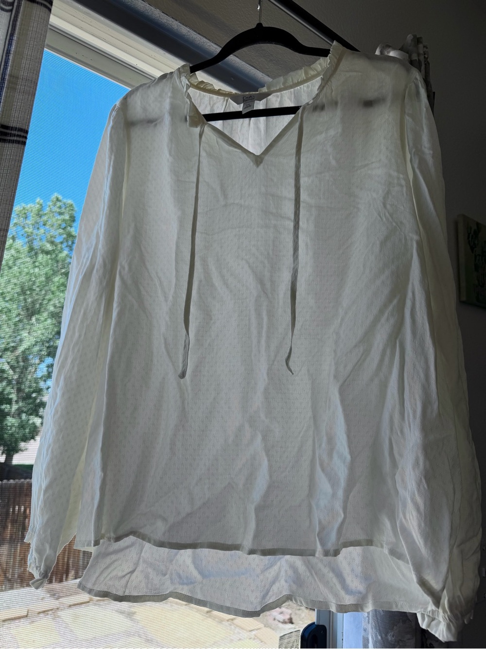 croft & barrow White Lightweight V-Neck Tie-neck Casual Shirt